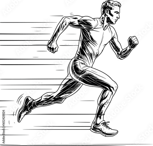 Running athlete sketch. Dynamic line art symbolizing speed and motion, vector format.