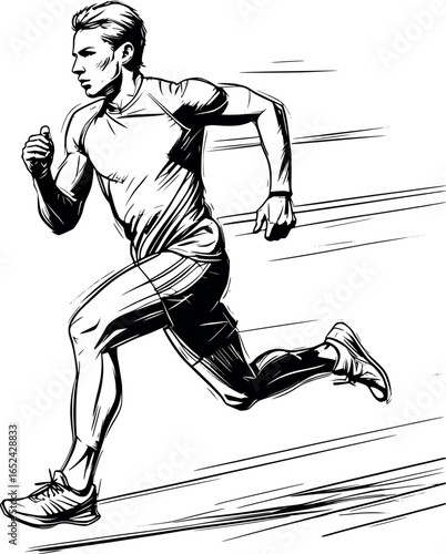 Running athlete sketch. Dynamic line art symbolizing speed and motion, vector format.