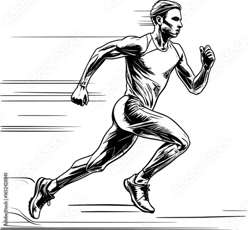 Running athlete sketch. Dynamic line art symbolizing speed and motion, vector format.