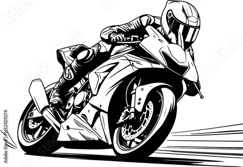 Female motorbike racer sketch in helmet. Hand-drawn motorsport vector isolated on white.