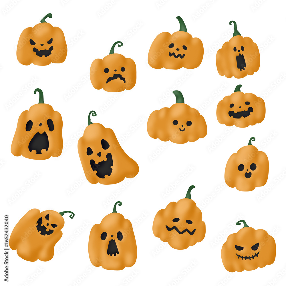 Fototapeta premium Set of Hand drawn pumpkin doodle icon, for Halloween