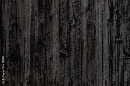 The exterior wall of a house made of black wooden planks in Yatsushiro city, Japan.