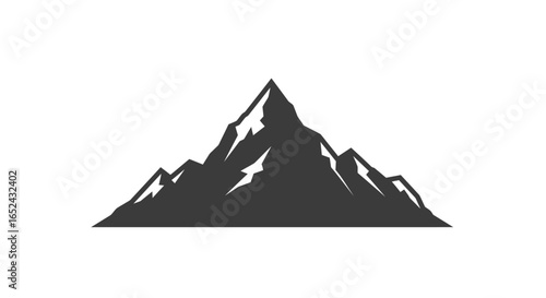 A grayscale mountain range with sharp peaks against a white background