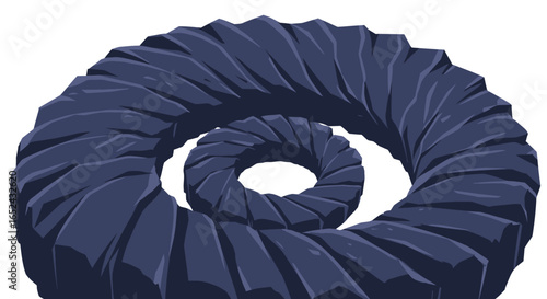 A spiraling rocky tunnel or structure perspective view on a white background