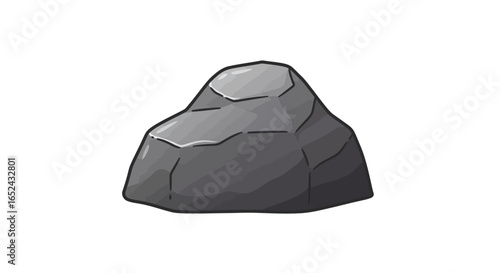 A gray rock with an irregular shape and highlighted planes sits against a white backdrop