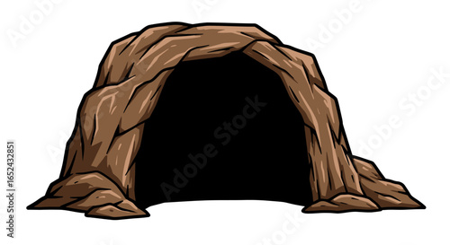 Brown cave with a dark entrance framed by rough rocklike formations