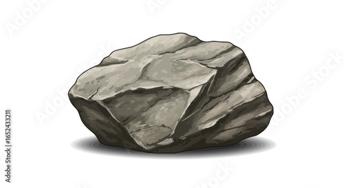 A cartoon rock with a detailed shaded texture casts a soft shadow on a white background