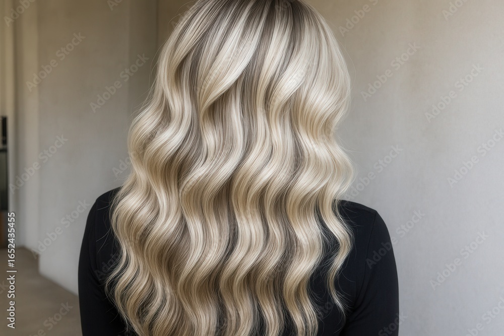 Fototapeta premium Luxurious Platinum Blonde Hair Waves with Professional Salon Quality