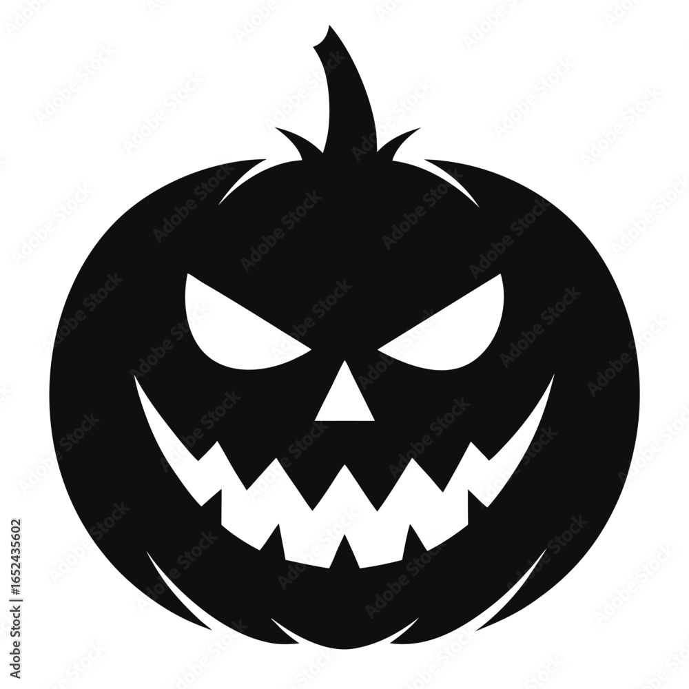 Fototapeta premium Black Silhouette of a Spooky Halloween Jack O Lantern Pumpkin scary