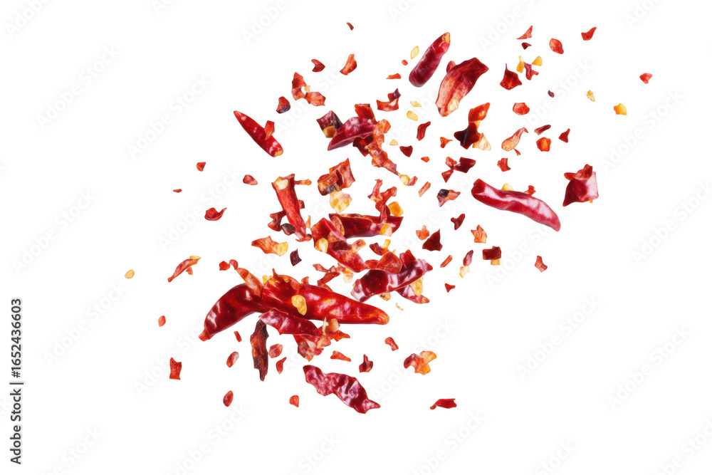 Obraz premium Chili flakes png image, red pepper flakes, spice ingredient, cooking, seasoning, food photography, culinary isolated on transparent background