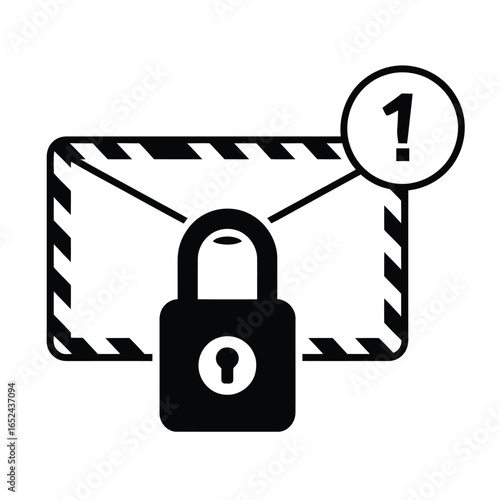 Black and white vector of secure envelope with padlock, confidential mail, protected letter, privacy, and secure message illustration