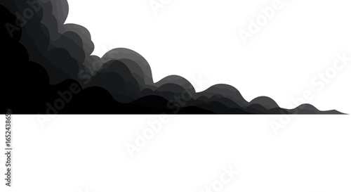 A dark grey cloudlike formation sits atop a white background fading from left to right