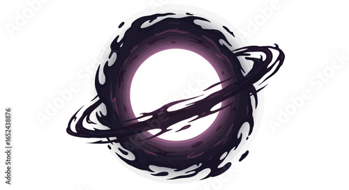 An abstract stylized black hole with a swirling dark ring and a lighter bright center