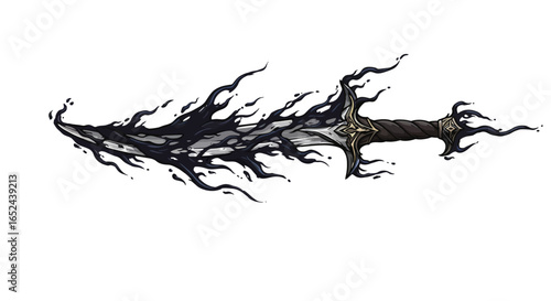 Sword enveloped in black tendrils Gold guard dark handle