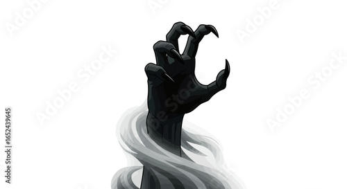 Dark clawed hand emerges from smoke fingers outstretched