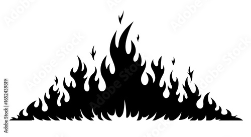 Black flames in a symmetrical triangular pattern against a white background