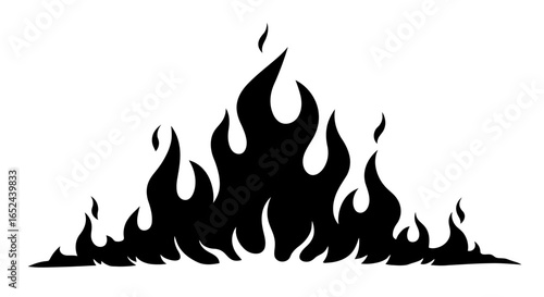 A silhouette of flames rising with smaller flickers at the edges and taller peaks in the center