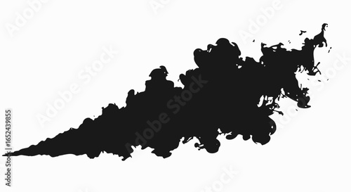 A silhouette of dense smoke or ink suspended in a liquid drifting from left to right