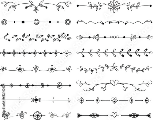 Decorative Dividers Collection with Flowers Leaves Hearts on White Background
