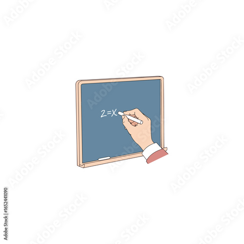 Educational concept clip art for preschool to university graduation teaching a lesson by writing on a blackboard with chalk, showing academic progress with courage and wisdom.