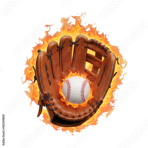 Baseball glove with fire tail on transparent background PNG generative AI