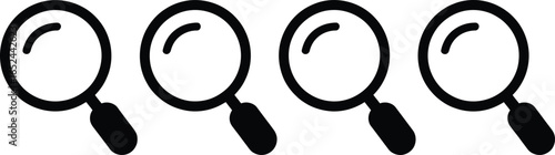Four Magnifying Glass Icons in a Row on Transparent Background, Search Concept