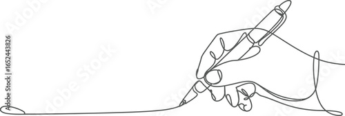 Human Hand Writing Pen Continuous Line Drawing on Transparent Background