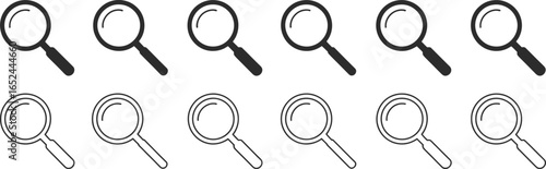 Magnifying Glass Icon Set, Search Tool, Line Art, Isolated, Silhouette, Transparent