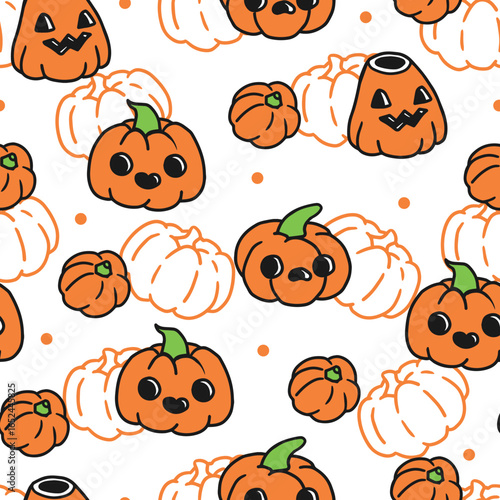 Adorable Halloween Pumpkin Faces Cute Kids Pattern. Perfect for seasonal wrapping paper, kids Halloween products, textiles, party decorations, and digital designs.