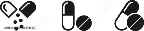 Set of Capsules, Pills, Tablets Icon with Transparent Background Collection