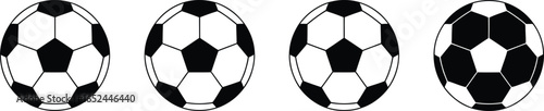 Set of Four Soccer Balls, Classic Black and White Balls on White Background