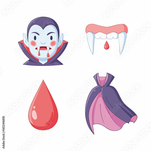 Vector SVG Illustration of Vampire and Bat Elements in Cartoon Style for Halloween Theme