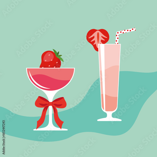 Strawberry Cocktail. Colorful holiday cocktails with strawberries.
