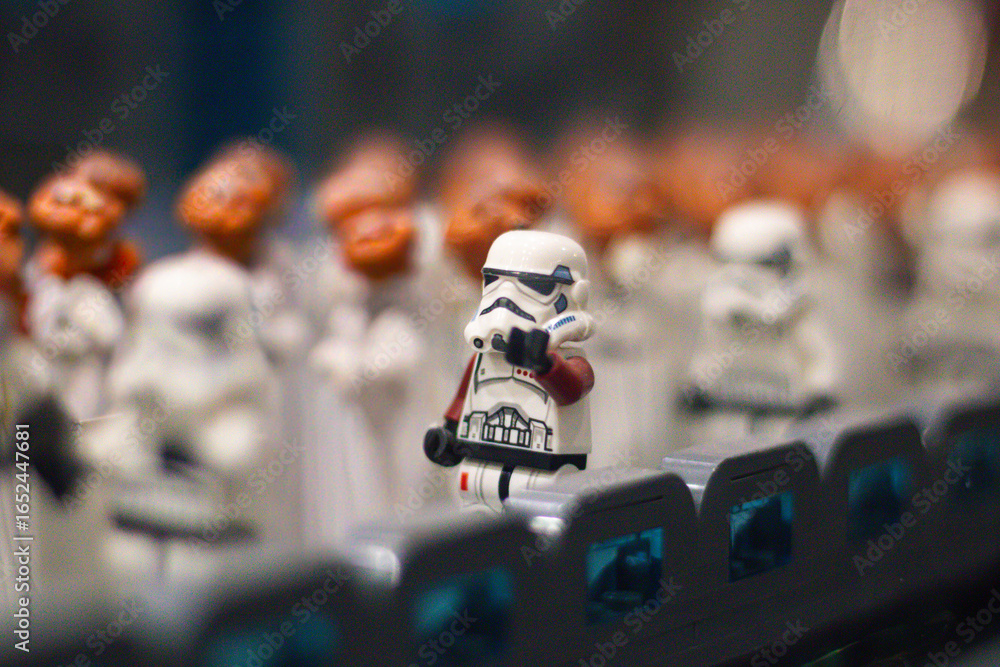Fototapeta premium Stormtrooper figurines in playful arrangement