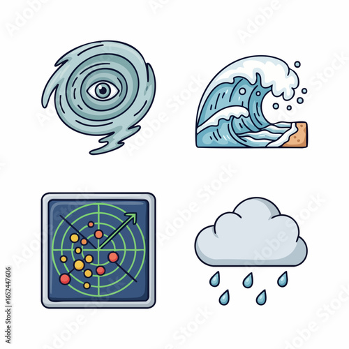 Flat Vector SVG Icon Set with Weather and Data Visualization Elements in Modern Minimalist Style