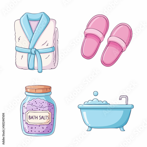Minimalist Vector SVG Illustration of Bathroom Items with Soft Pastel Colors in Flat Design Style