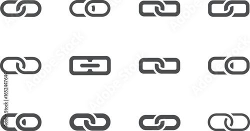 Twelve Linked Chain Icons with Rounded Shapes Isolated on a White Background
