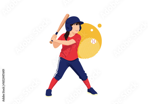 Young girl playing baseball ready to hit the ball batting stance youth sports amateur athletic competition game action