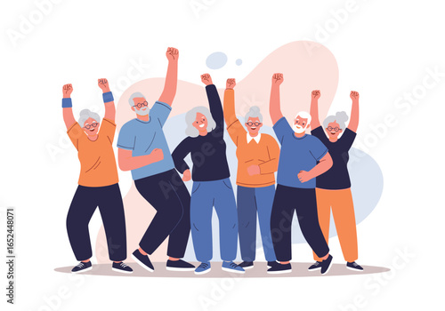 Celebrating the spirit of older adults demonstrating joyful unity and active lifestyles together