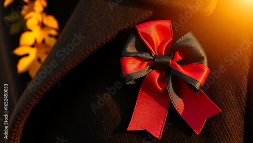 Black-red-gold ribbon on a wool coat, representing German national pride in autumn.