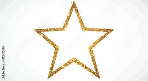 A gold glitter star with a white interior is centered on a white background