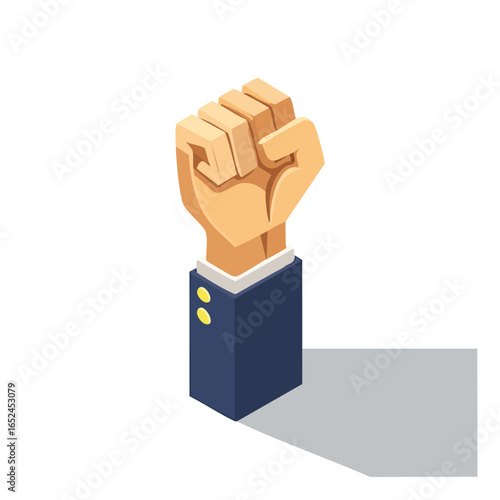 Raised fist Isometric vector illustration with clean 3D perspective.
