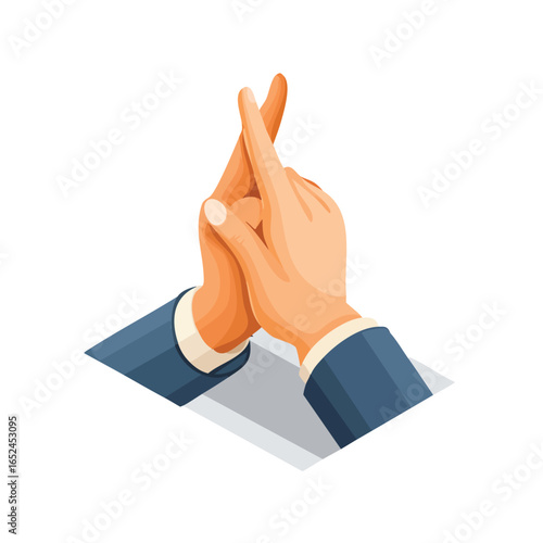 Crossed fingers Isometric vector illustration with clean 3D perspective.