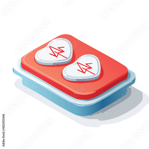 Defibrillator pads Isometric vector illustration with clean 3D perspective.