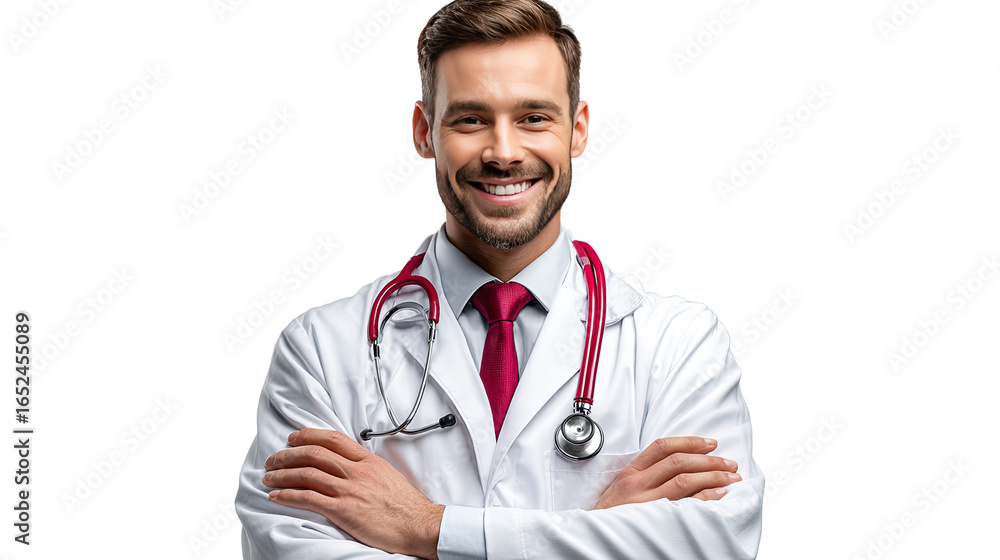 The Doctor's Confidence: A well-groomed doctor, beaming with professionalism and genuine empathy, looks directly at the viewer, radiating trust and warmth, in this striking portrait. The Doctor's Confidence: A well-groomed doctor, beaming with professionalism and genuine empathy, looks directly at the viewer, radiating trust and warmth, in this striking portrait.