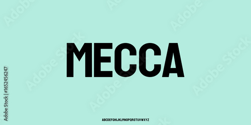 Mecca is a clean geometric condensed sans display typeface with bold verticals and tight tracking — ideal for headlines, logos, packaging, editorial and modern branding.