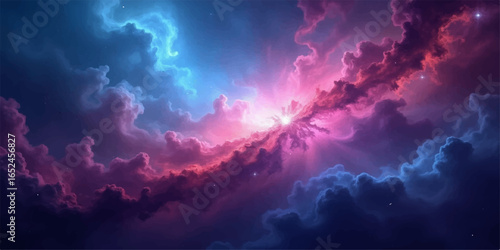 A stunning cosmic view of a vibrant blue planet nestled amongst dramatic clouds and sunlight in the summer sky