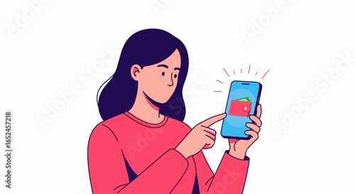 Woman easily managing finances with mobile banking app on smartphone