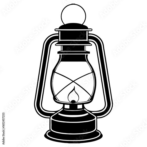 Vintage kerosene lantern with a burning flame, an oldfashioned oil lamp for illumination