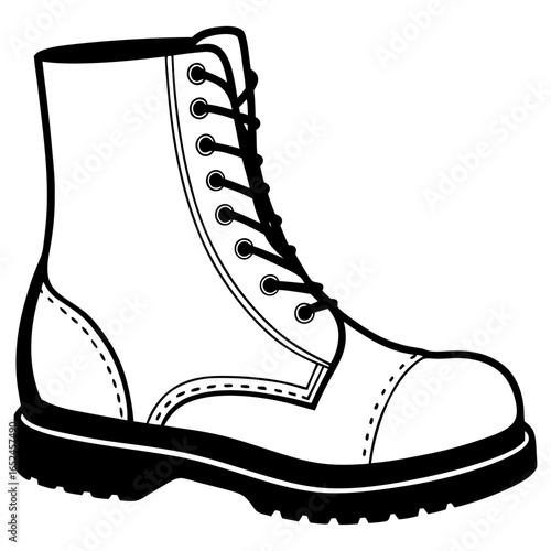 Black and white illustration of a classic laceup combat boot with a thick sole